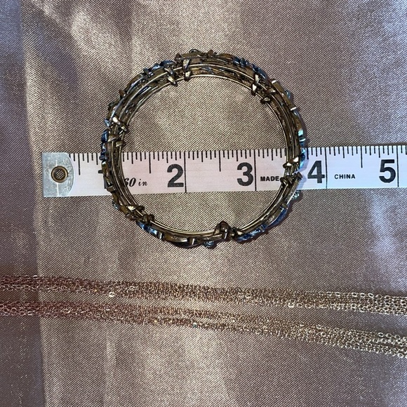 Hematite Encrusted Long Tassel Necklace with Cuff Bracelet Elegant Silver Gold - Picture 6 of 15